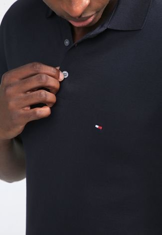 Camisa Polo Tommy Hilfiger Reta Logo Azul-Marinho - Faz a Boa!