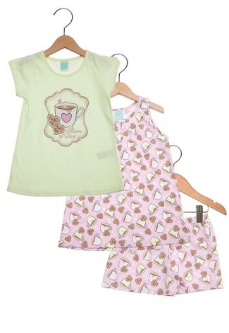 Pijama Curto Kyly Flavor Of Love Infantil Verde/Rosa