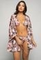 Saida de Praia Kimono Vicbela Curto Estampado Manga Longa Camisão De Amarrar Proteção UV Rosa - Marca Vicbela