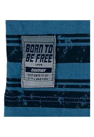 Camiseta Manga Longa Listrada Infantil Quimby Azul