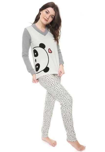 Pijama Cor com Amor Panda Branco/Cinza - Marca Cor com Amor