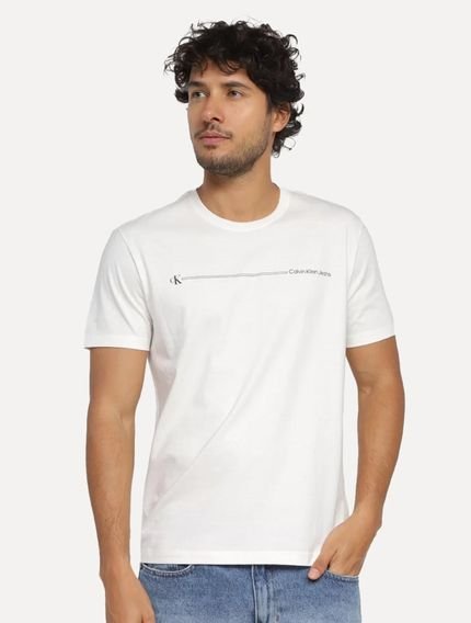 Camiseta Calvin Klein Jeans Masculina Sustainable Outline Sash Logo Off White - Marca Calvin Klein