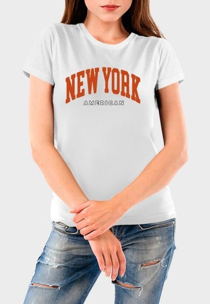 Camiseta Feminina Branca New York Algodão Premium Benellys - Marca Benellys