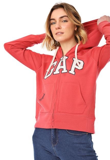 Moletom Flanelado Aberto GAP Logo Bordado Rosa - Marca GAP