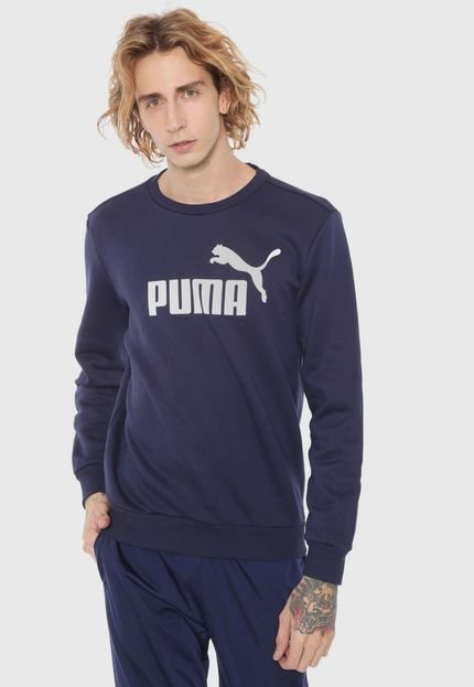 Moletom Flanelado Fechado Puma Logo Crew Azul-marinho - Marca Puma