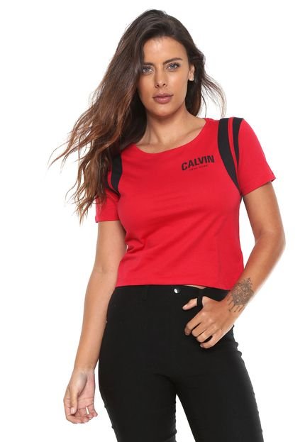 Camiseta Cropped Calvin Klein Jeans Logo Vermelha - Marca Calvin Klein Jeans