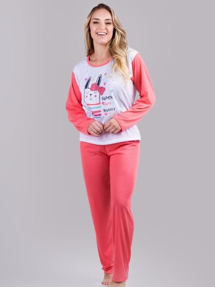 Pijama Comprido Feminino Inverno Longo Feminino Blusa Calça Conjunto de Dormir Coral 314 - Marca Renda Íntima Lingerie
