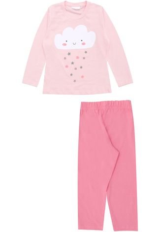 Pijama Mundo do Sono Longo Menina Frontal Rosa