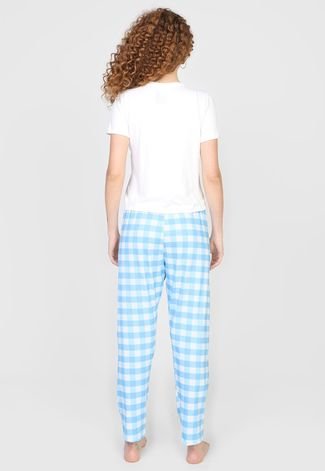 Pijama Snoopy by Fiveblu Xadrez Off-White/Azul