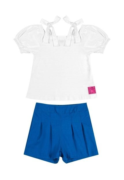 Conjunto Bata e Short em Linho Infantil Quimby Branco - Marca Quimby