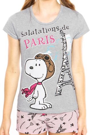Short-Doll Bela Notte Paris Snoopy Cinza/Rosa