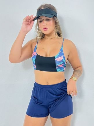 Short Curto Feminino Com Bolso Interno Moda Fitness Vicbela Azul Marinho