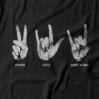 Camiseta Feminina Peace Love Rock - Preto