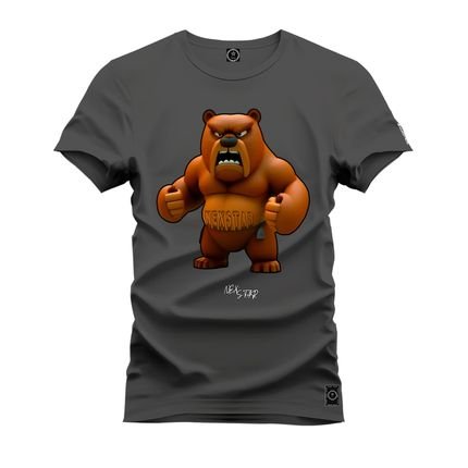 Camiseta Plus Size Unissex Algodão Estampada Premium Confortável Urso - Grafite - Marca Nexstar