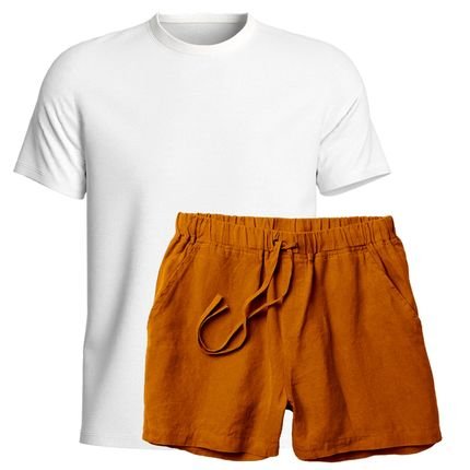 Conjunto Camiseta e Short Linho Premium Bermuda Masculina Moda Praia Luxo - Marca Relaxado