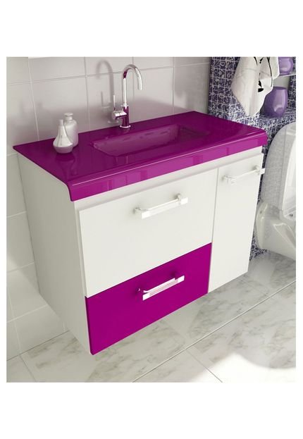 Gabinete para Banheiro 80 cm com 2 Peças Vetro 13 Branco e Violeta Tomdo - Marca Tomdo