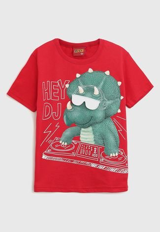 Camiseta Kyly Infantil Dinossauro Vermelha
