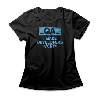 Camiseta Feminina QA Tester Make Developers Cry - Preto