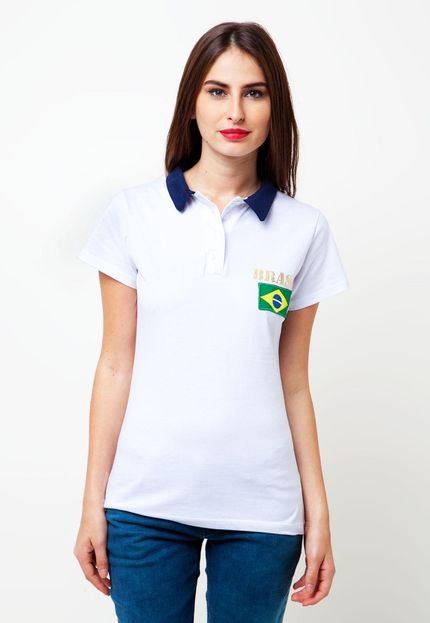 Camisa Polo Anna Flynn Brasil Branca - Marca Anna Flynn