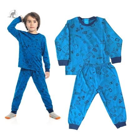 Pijama Bebê Menino Manga Longa Algodão Kamylus Azul petróleo 12495 - Marca Kamylus