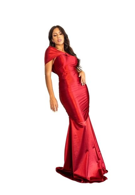 Vestido de Festa Longo Madrinhas Casamento Tubiinho Sereia Ombro à Ombro Ciddy Vermelho - Marca Cia do Vestido