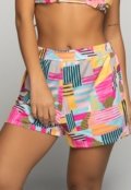 Combo Vicbela Biquini Cortininha Calcinha Comum Estampado   Short Curto Estampado Feminino   Saída de Praia Kimono Manga Longa Proteção UV 50  Moda Praia Feminina - Marca Vicbela