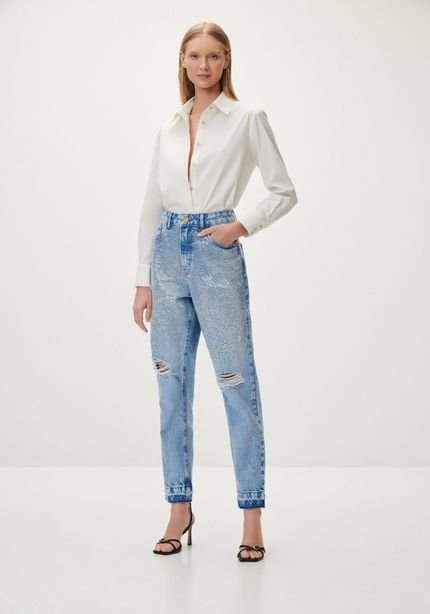 Calça Jeans Mom Super Alta Cropped com Paetês - Marca Lez a Lez