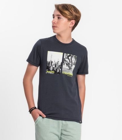 Camiseta Juvenil Masculina Em Meia Malha Minty Cinza - Marca MINTY