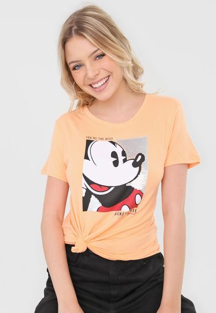Camiseta Cativa Disney Mickey Paetê Laranja - Marca Cativa Disney