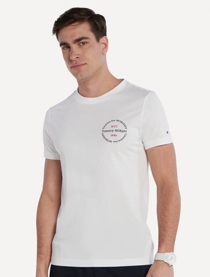 Camiseta Tommy Hilfiger Masculina Columbus Roundle Logo Branca - Marca Tommy Hilfiger