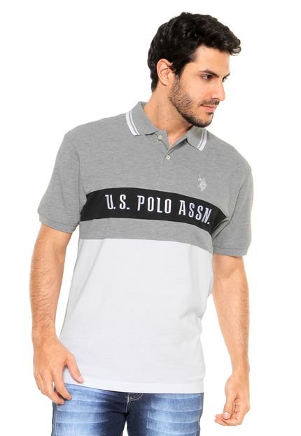 Camisa Polo U.S. Polo Escrita Cinza/Branca - Marca U.S. Polo