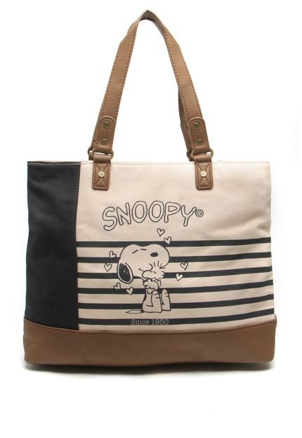 Bolsa Sacola Snoopy Estampa Bege/Preta - Marca Snoopy
