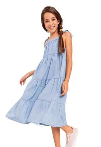 Vestido Longo Azul Malha Infantil Vigat 8 Azul