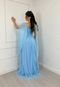Vestido Longo de Festa Madrinhas Micro Tule com Brilho Elegante Wanesy Azul Serenity - Marca Cia do Vestido
