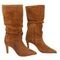 Bota Feminina Salto Fino Bico Fino Enrugada Slouchy Em Couro Maria Paula Camel - Marca MARIA PAULA