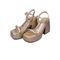 Sandália Feminina Meia Pata Salto Bloco Napa Holográfica Dourada - Marca Carolla Shoes