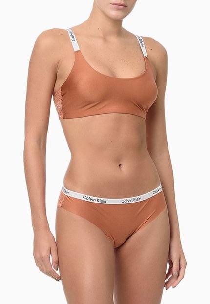 Calcinha Calvin Klein Underwear Tanga Tailored Micro Lace LUC30 Bege - Marca Calvin Klein Underwear