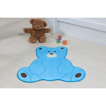 Tapete para Quarto Infantil Formatos Baby - 74 cm x 70cm - Urso Fofo - Azul Turquesa - Marca Guga Tapetes