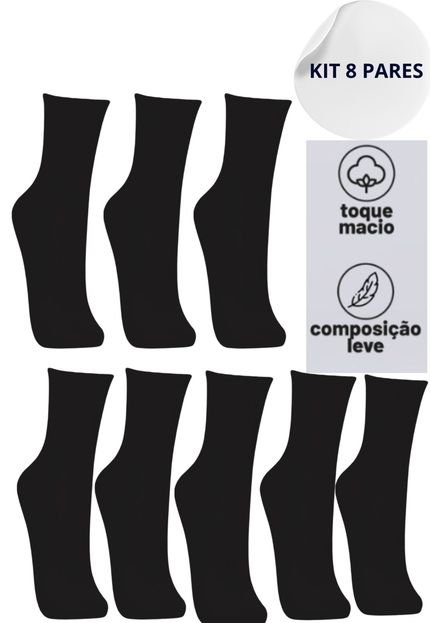 Kit 8 Pares Meia Cano Longo Masculina  Algodao linha Premium  Preto Tamanhos   INCONXBRAND - - Marca INCONXBRAND