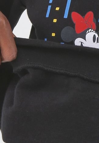 Blusa de Moletom Flanelada Fechada Cativa Disney Minnie e Mickey Preto