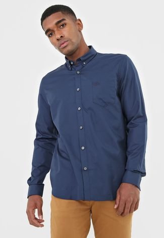 Camisa Lacoste Reta Bolso Azul-Marinho