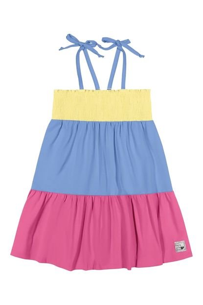 Vestido Infantil Menina Curto Tricolor com Alças Elian Amarelo - Marca Elian