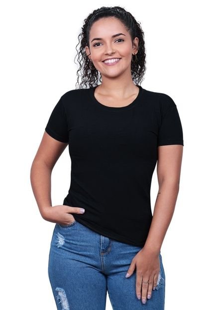 T Shirt Feminina Baby Look Blusa Viscolycra Lisa Techmalhas Preto - Marca TECHMALHAS