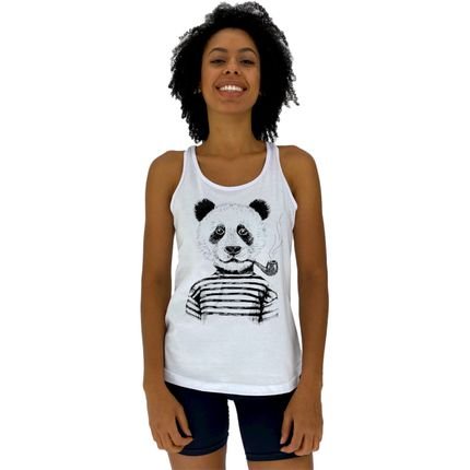 Regata Feminina Alto Conceito Panda Com Cachimbo Branco - Marca Alto Conceito