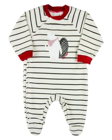 Macacao Bebe Menino Plush Listrado Bordado Marmota - Grafite - Marca Ano Zero