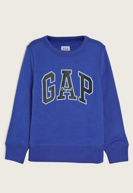 Blusa Infantil de Moletom GAP Logo Bordado Azul