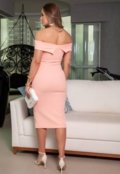 Vestido Midi Tubinho Ombro a Ombro com Fenda na Lateral Rosa - Marca BARSONS FASHION