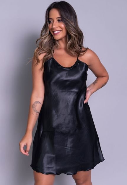 Camisola Bella Fiore Modas em Cetim Preto - Marca Bella Fiore Modas