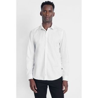 Camisa Aramis Manga Longa Icon Super Slim em Jacquard Pima Fio 60 Branco