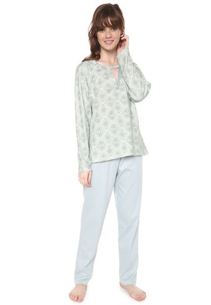 Pijama Pzama Recorte Off-white/Verde - Marca Pzama